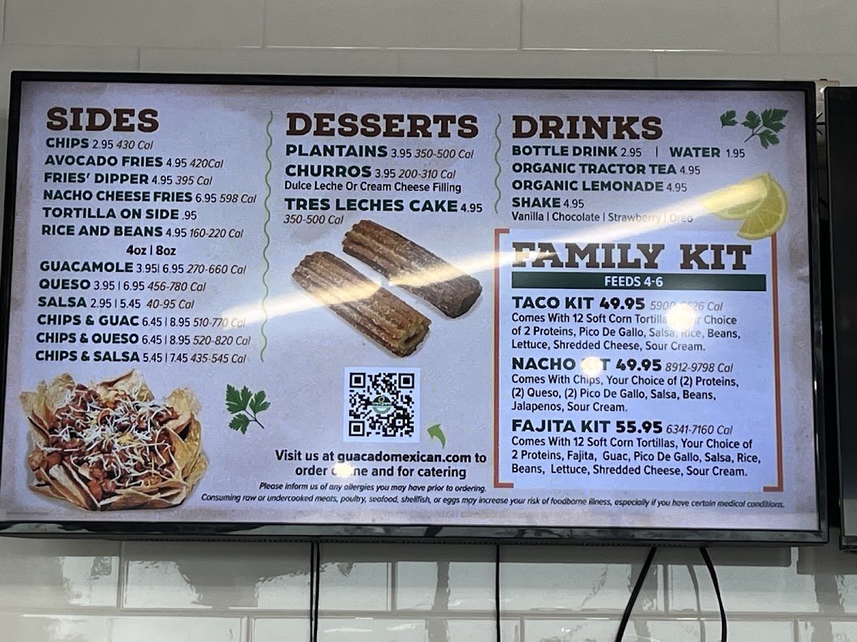 Guacado Mexican Grill menu board