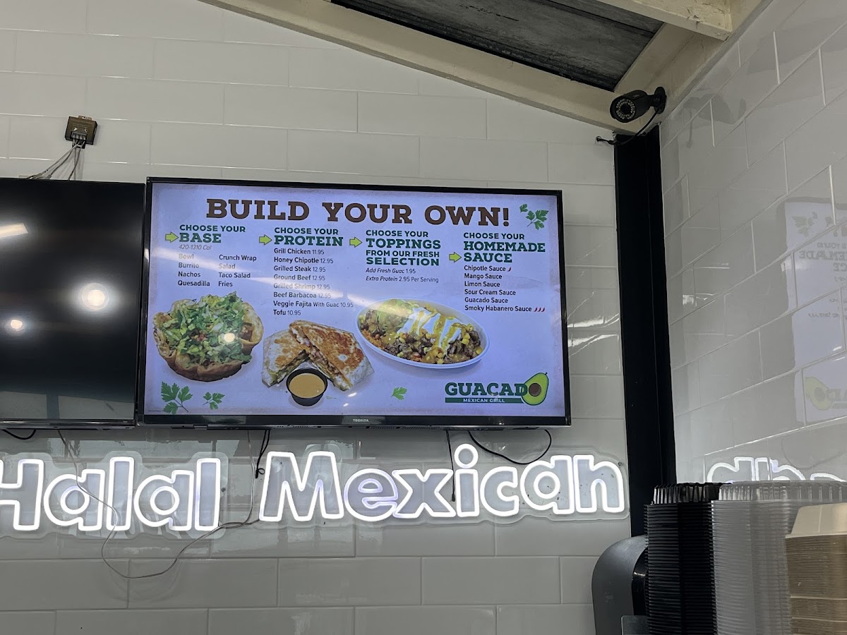Guacado Mexican Grill menu board