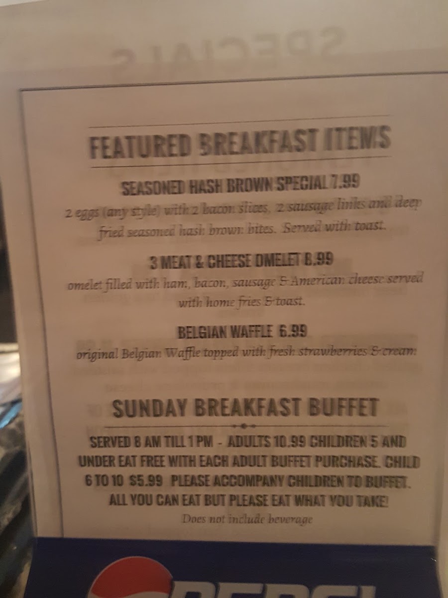 Kosta's Restaurant menu board