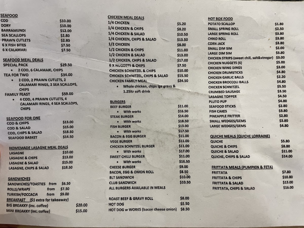 Cafe Gingers menu board