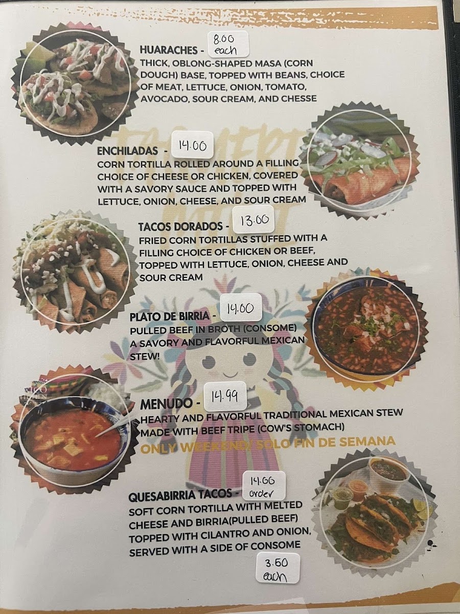 Taqueria Mimi menu board