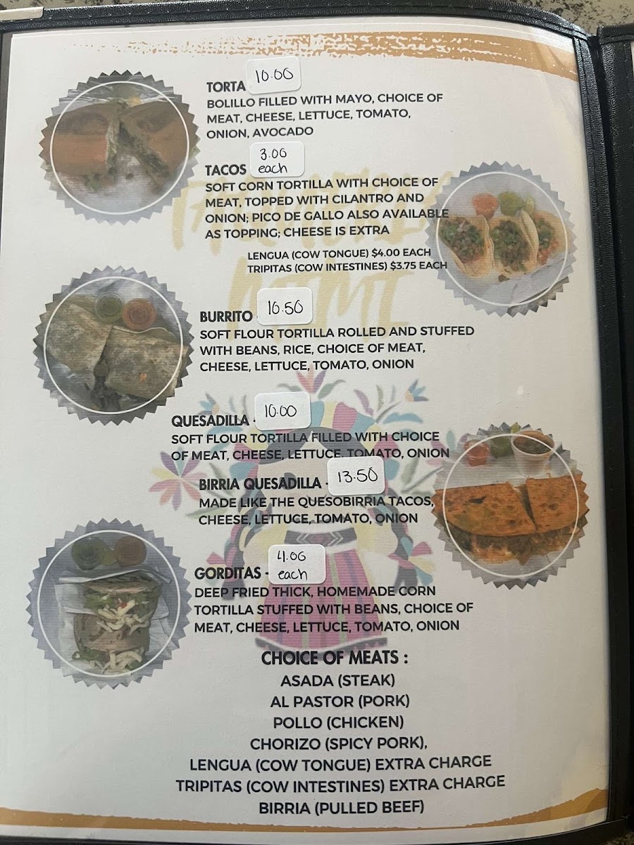 Taqueria Mimi menu board