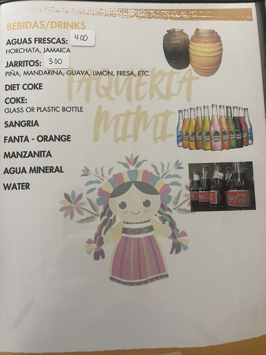 Taqueria Mimi menu board