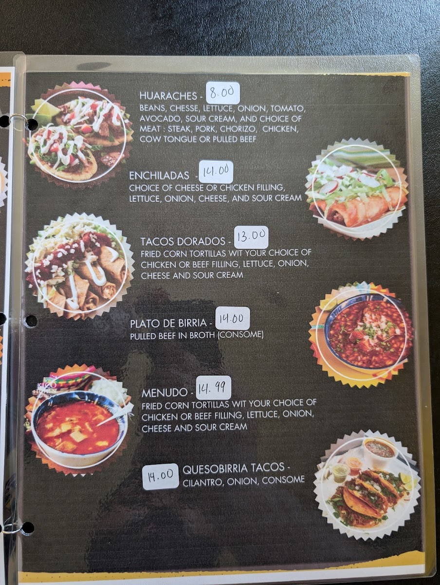 Taqueria Mimi menu board
