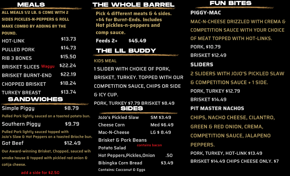 Barrel Boys BBQ menu board