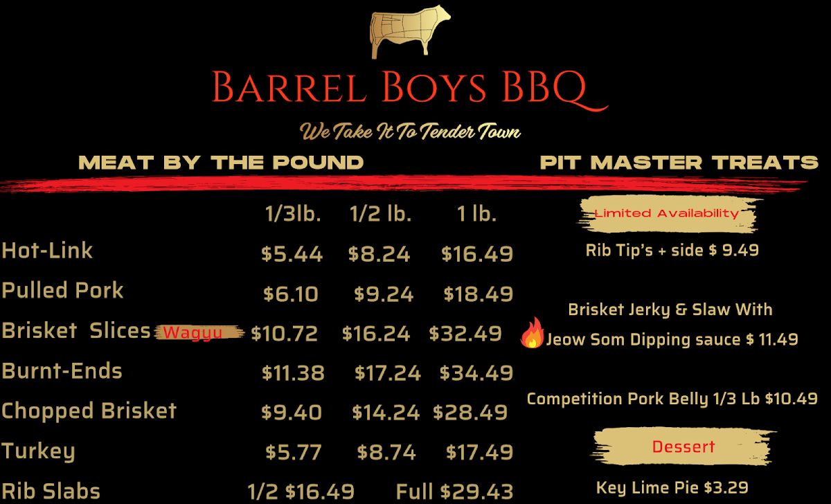 Barrel Boys BBQ menu board