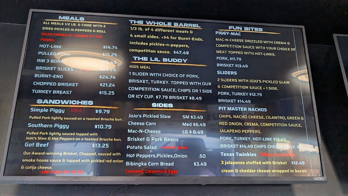 Barrel Boys BBQ menu board