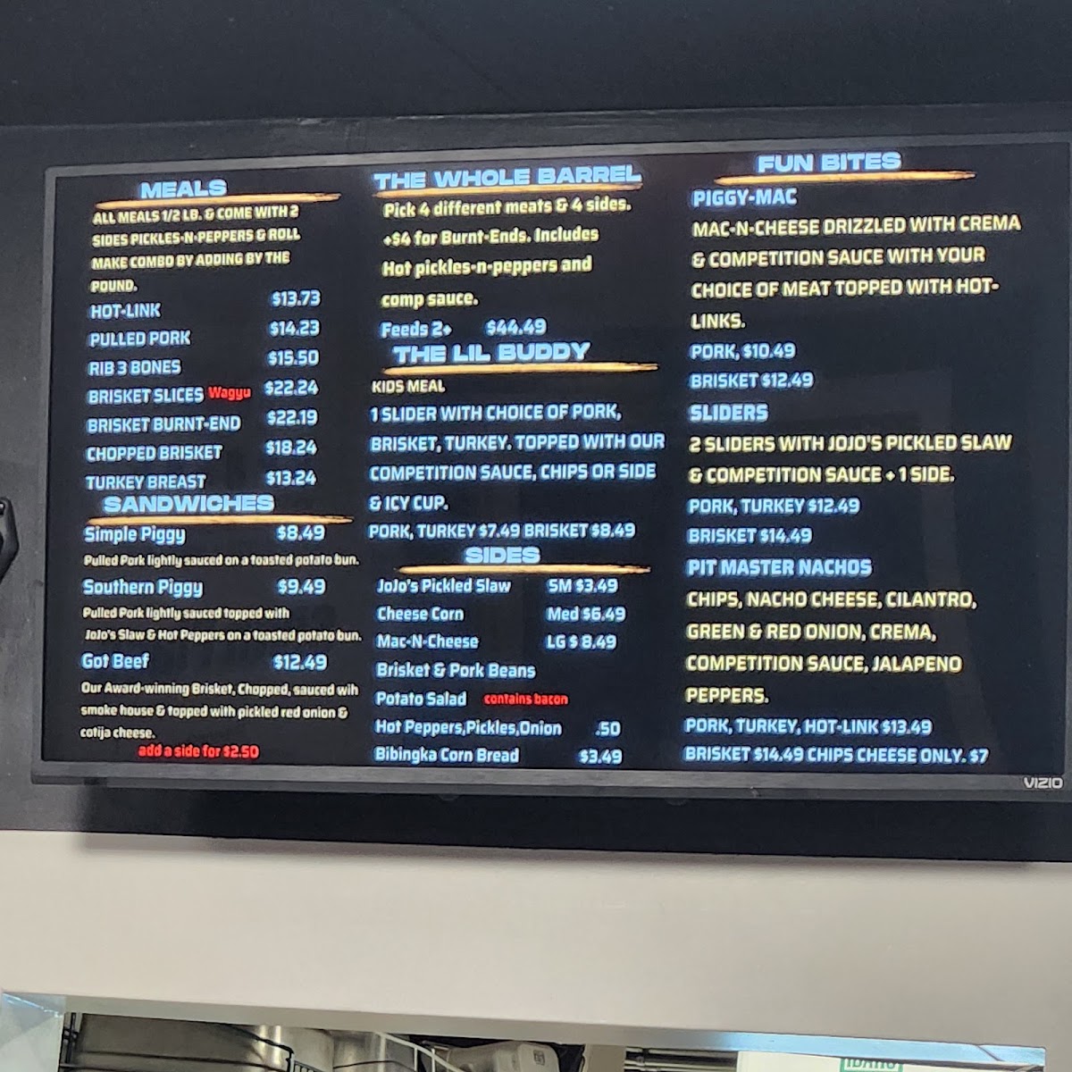 Barrel Boys BBQ menu board