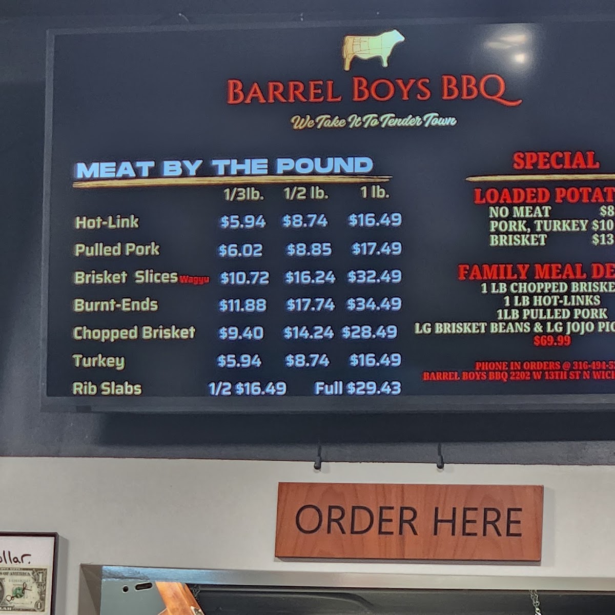 Barrel Boys BBQ menu board