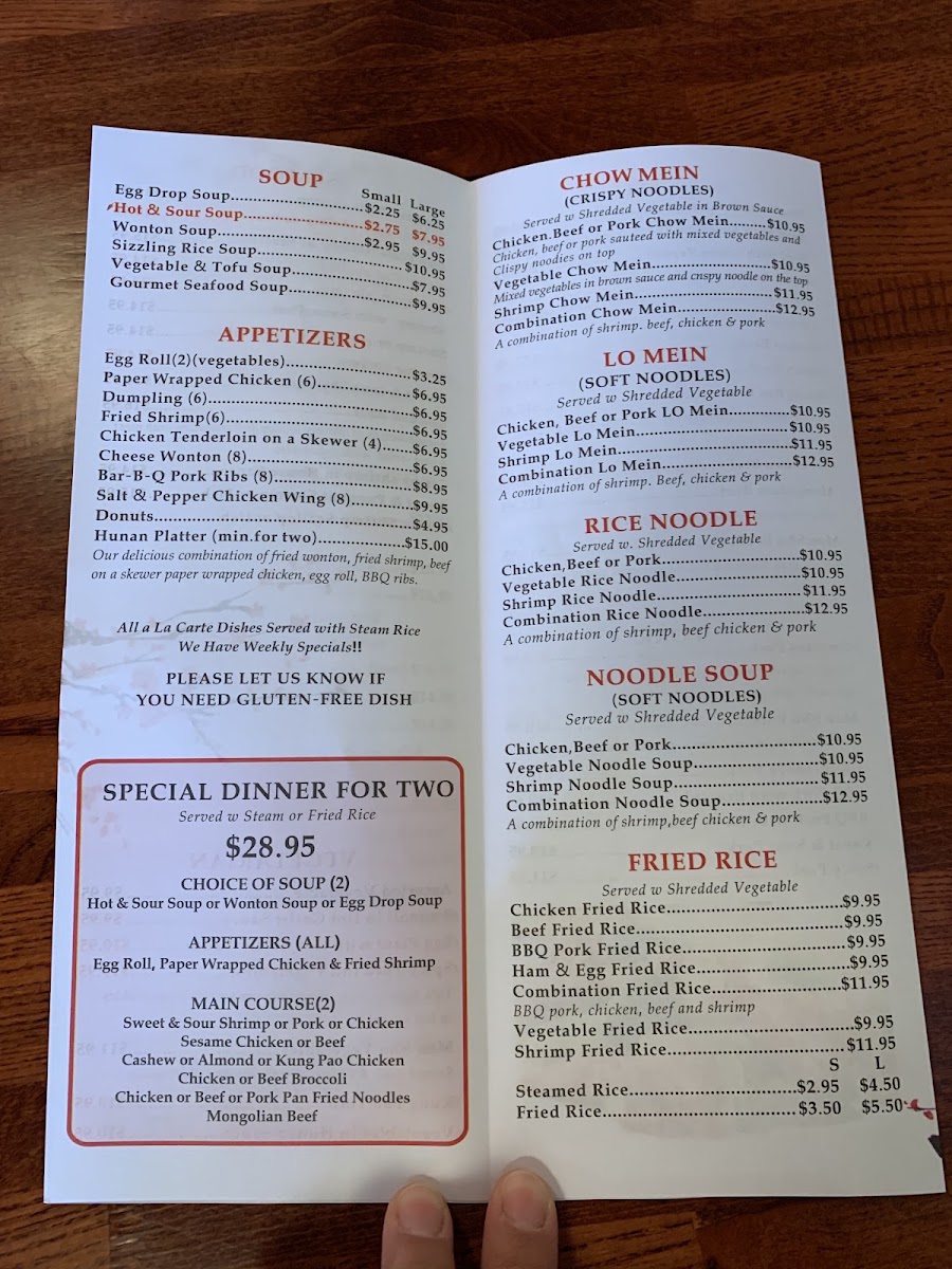 New China Chinese Restaurant menu board