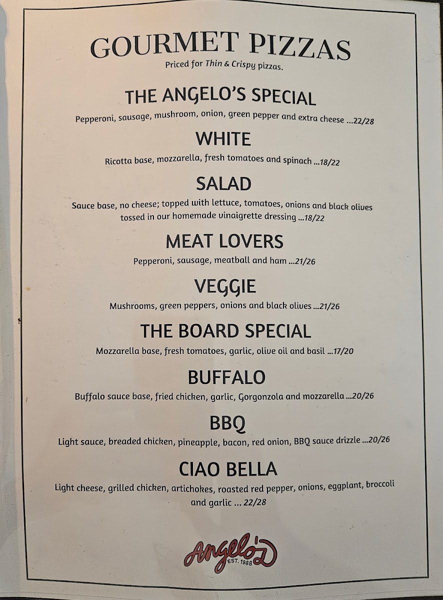 Angelo's Italian Restaurant, Stuart menu board