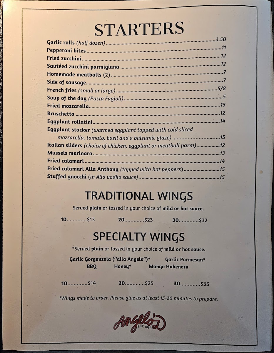 Angelo's Italian Restaurant, Stuart menu board