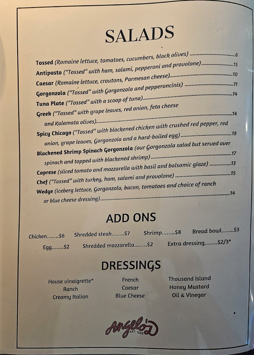 Angelo's Italian Restaurant, Stuart menu board