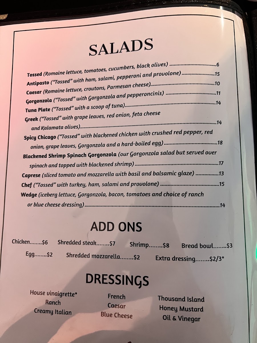Angelo's Italian Restaurant, Stuart menu board