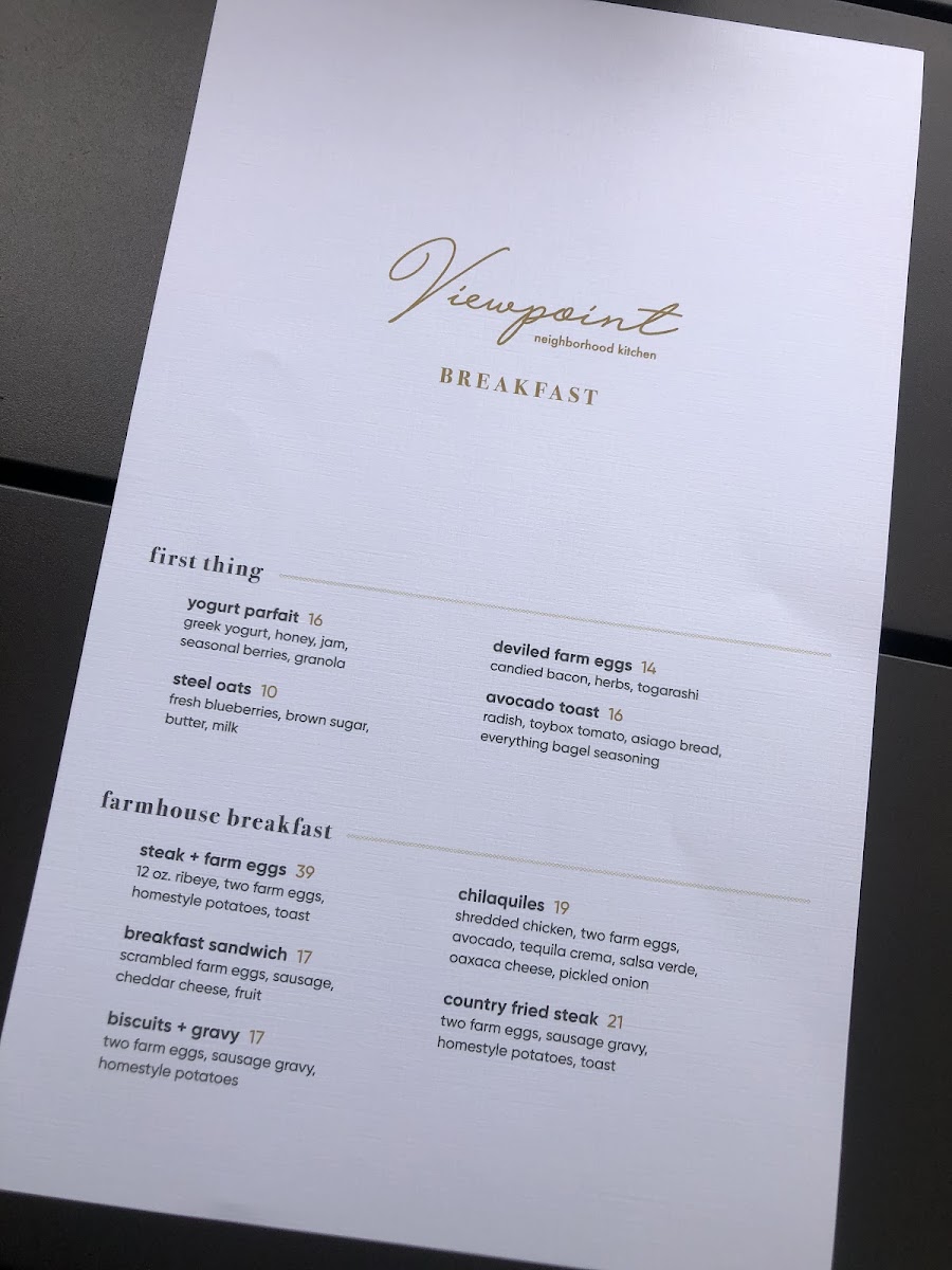 Viewpoint Kitchen + Bar menu board