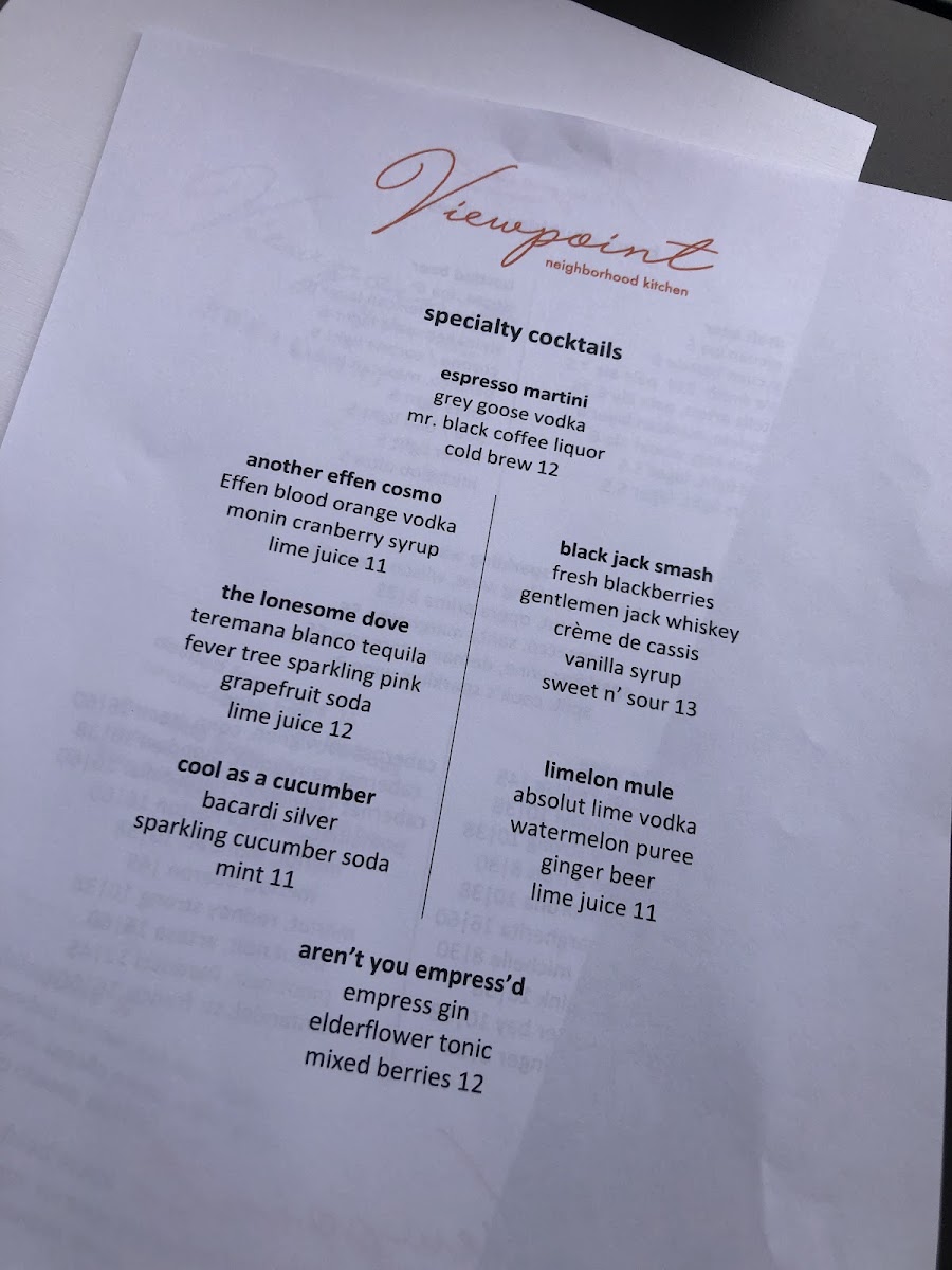 Viewpoint Kitchen + Bar menu board