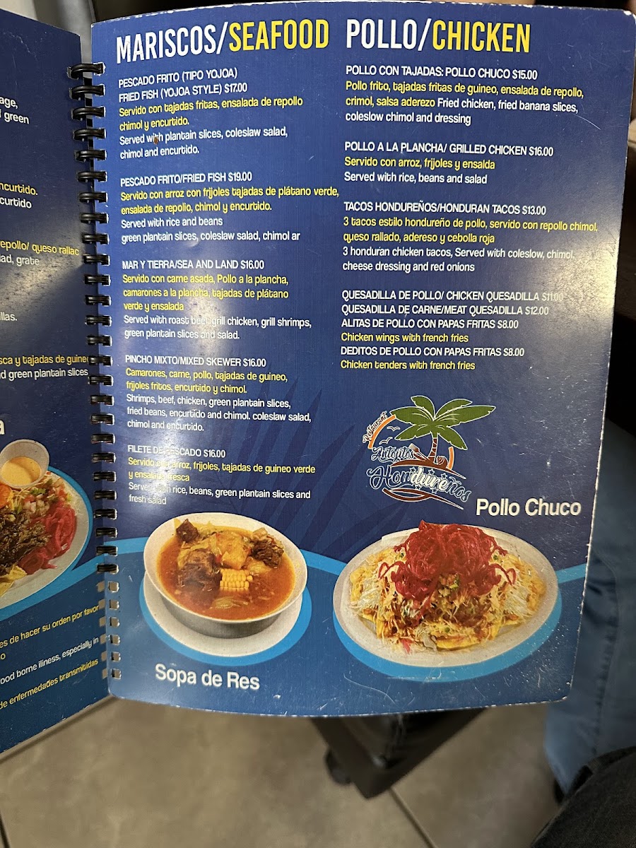 Honduran Antojitos menu board