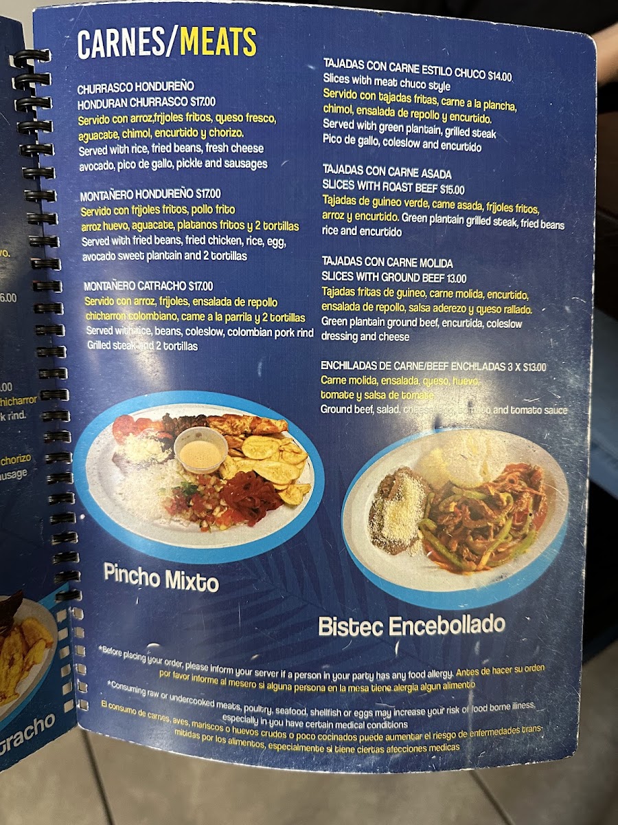 Honduran Antojitos menu board