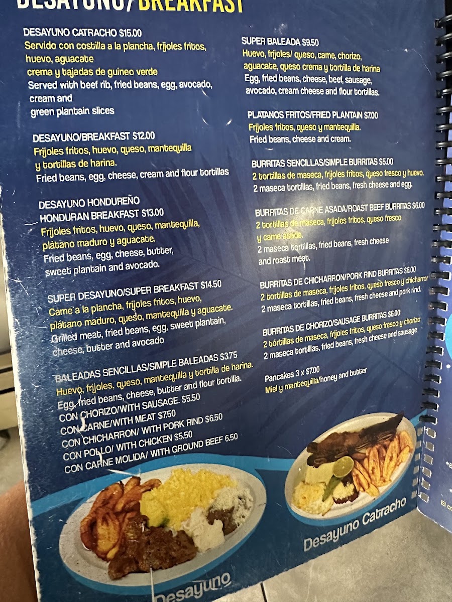 Honduran Antojitos menu board