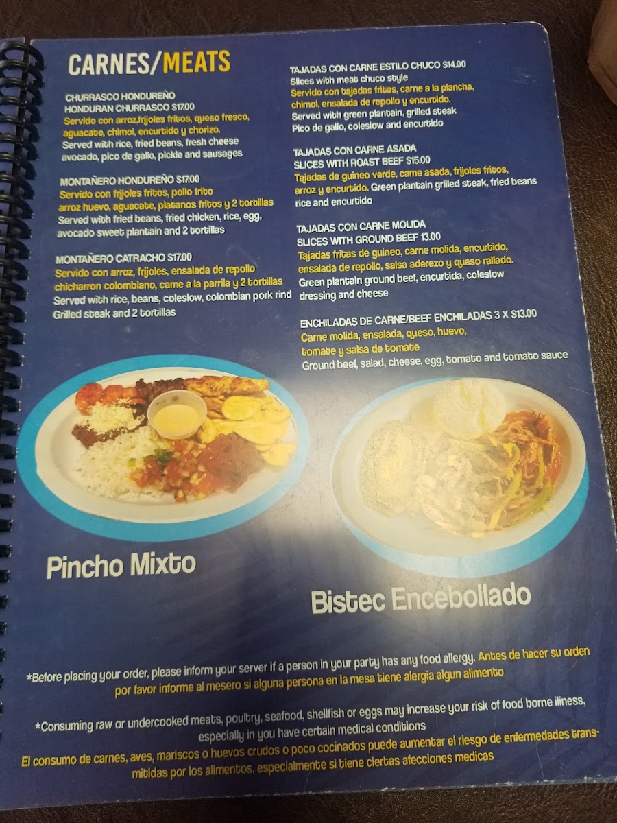 Honduran Antojitos menu board