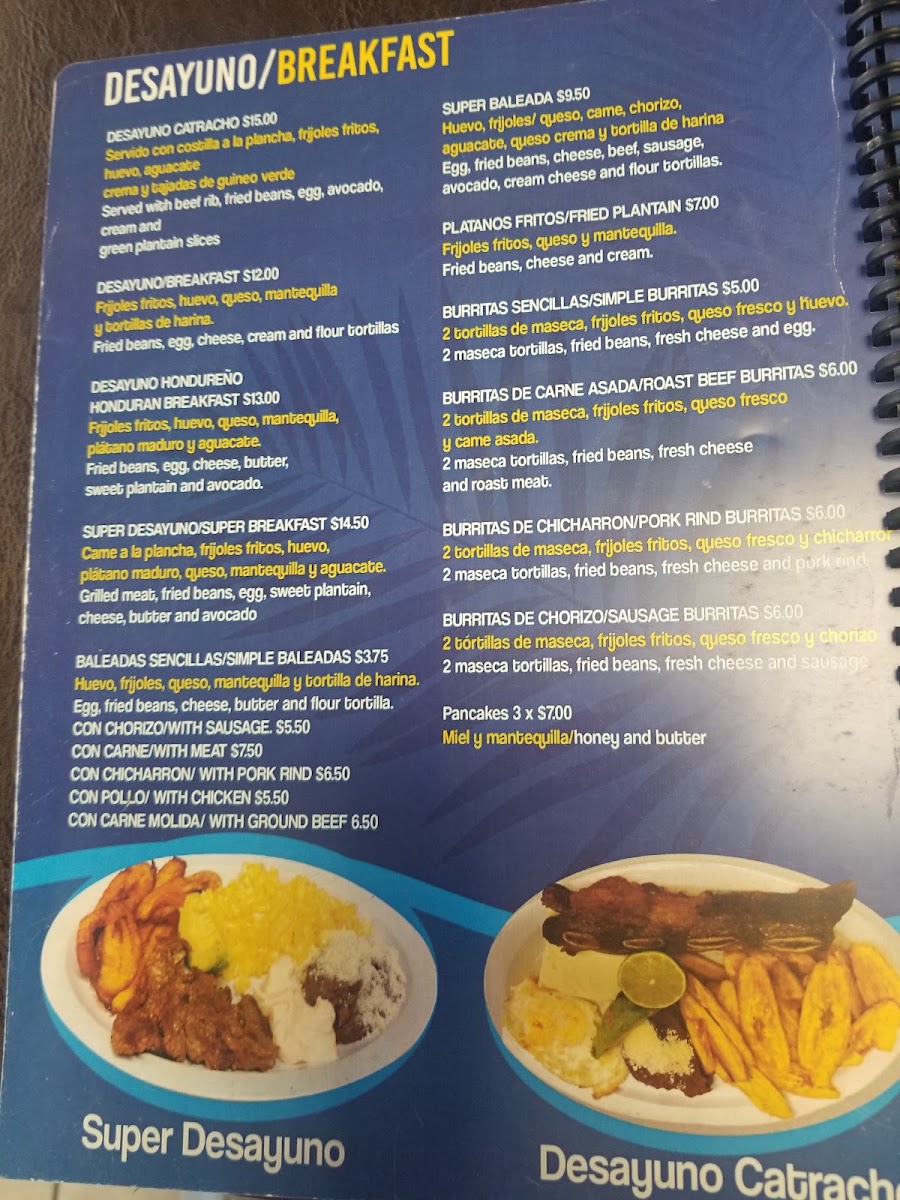 Honduran Antojitos menu board