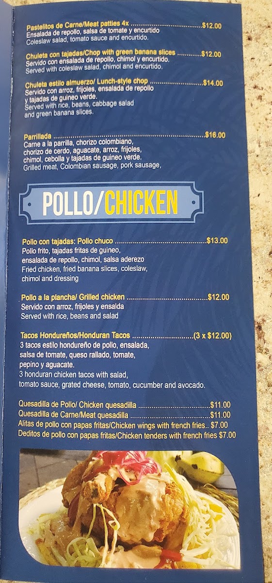 Honduran Antojitos menu board