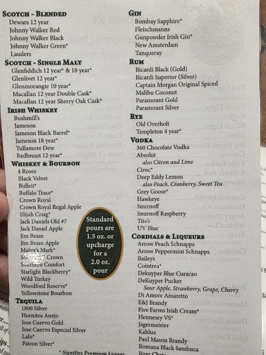 Bridget's Public House - Irish Pub menu board