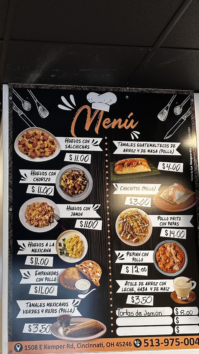 El Amanecer menu board