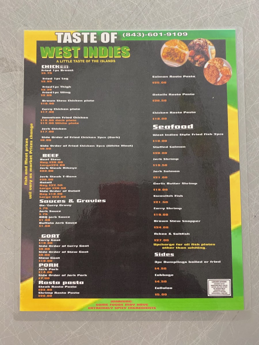 Taste of West Indies menu board