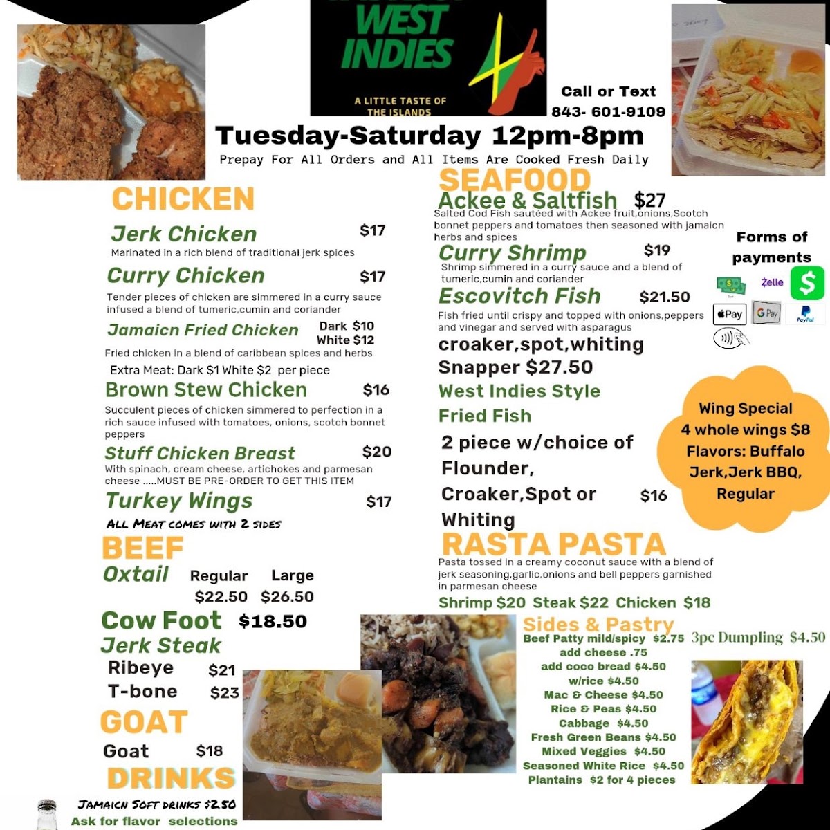 Taste of West Indies menu board