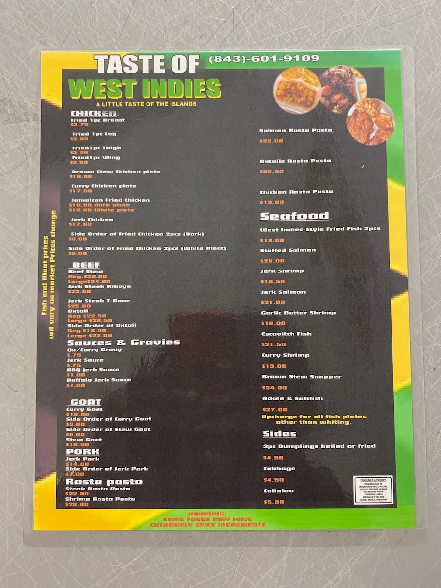 Taste of West Indies menu board