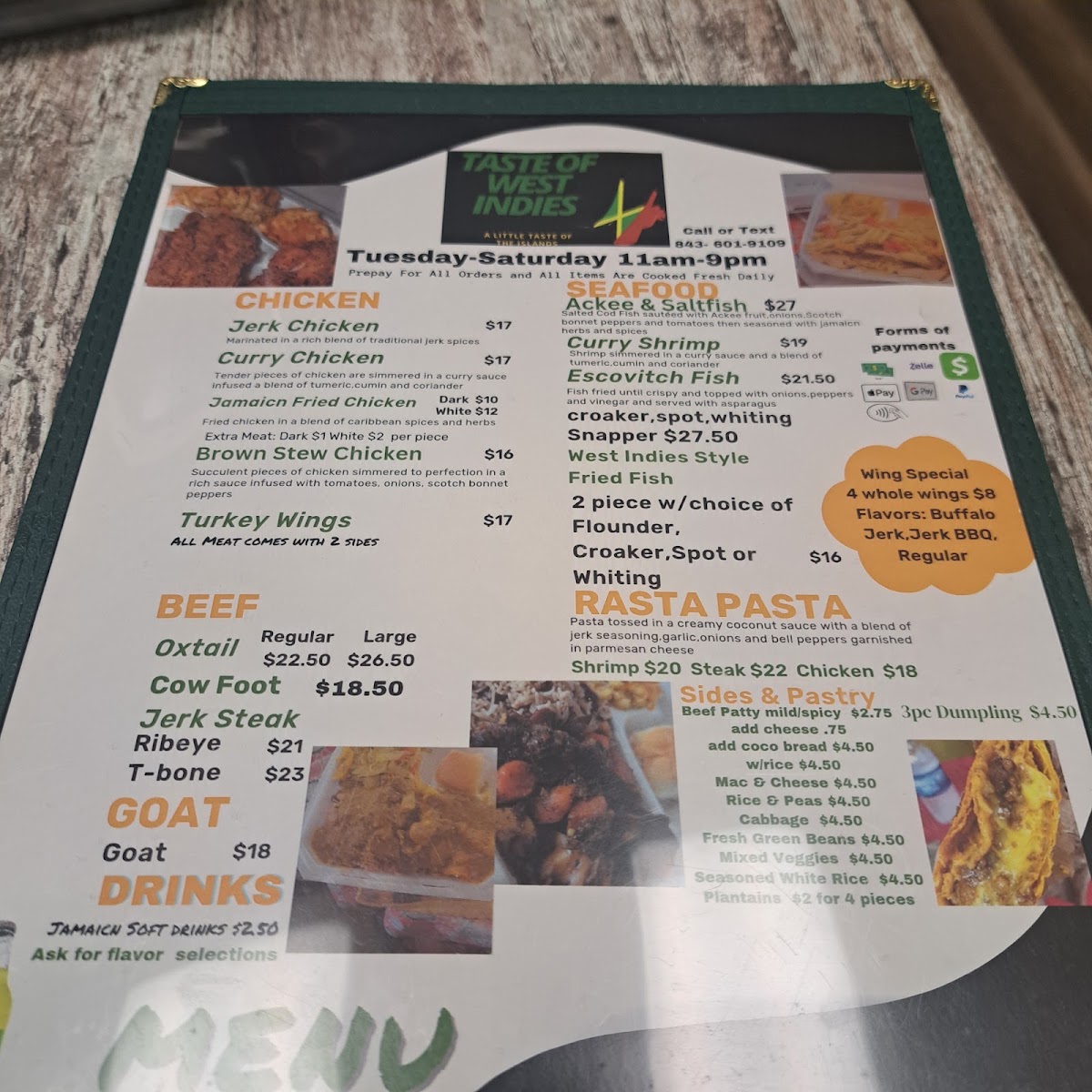 Taste of West Indies menu board