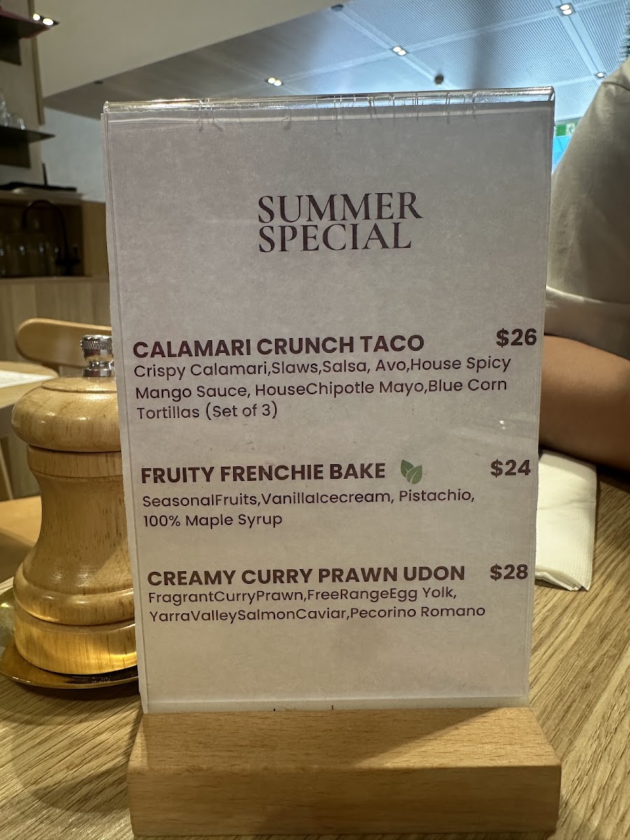 Napa Cafe Glen Iris menu board