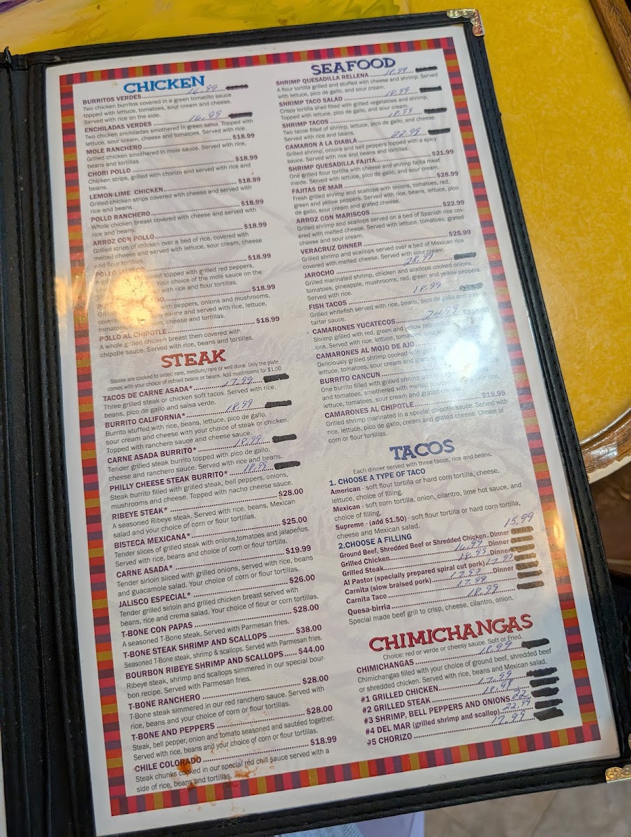 Fiesta Cantina Authentic Mexican Food menu board