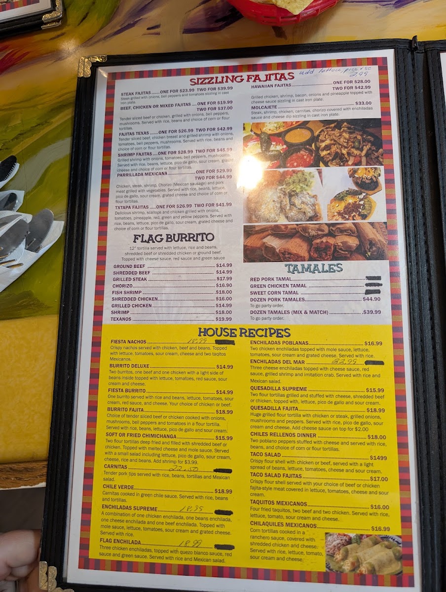 Fiesta Cantina Authentic Mexican Food menu board