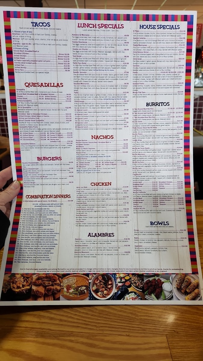 Fiesta Cantina Authentic Mexican Food menu board
