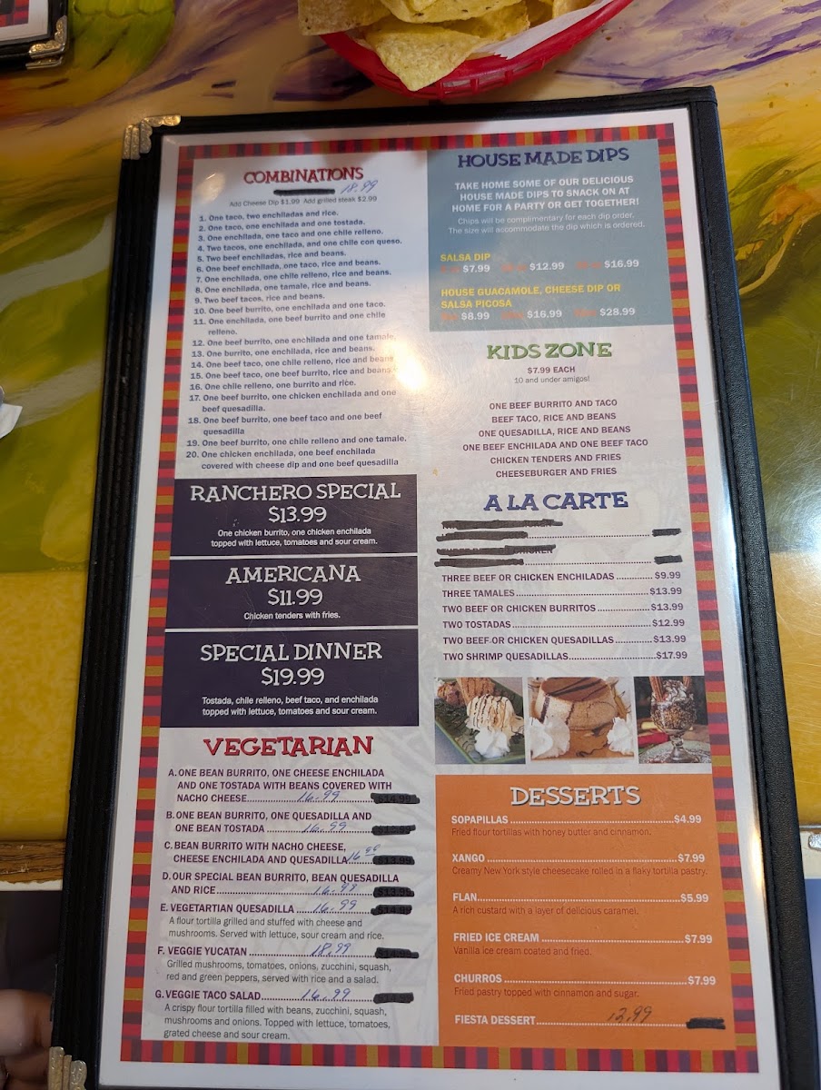 Fiesta Cantina Authentic Mexican Food menu board