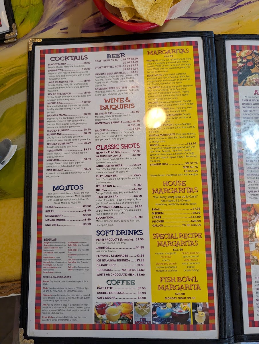 Fiesta Cantina Authentic Mexican Food menu board