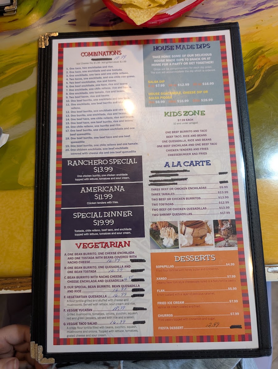 Fiesta Cantina Authentic Mexican Food menu board