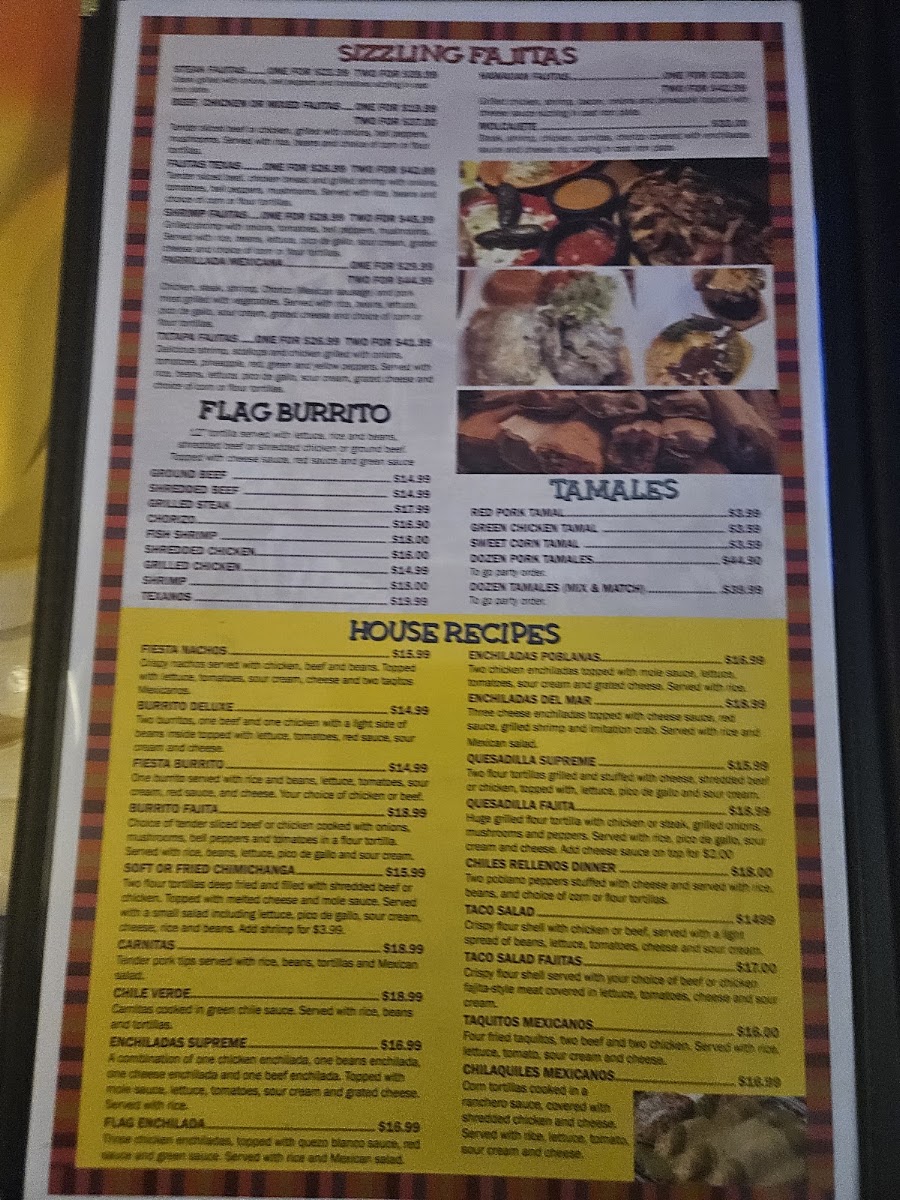 Fiesta Cantina Authentic Mexican Food menu board