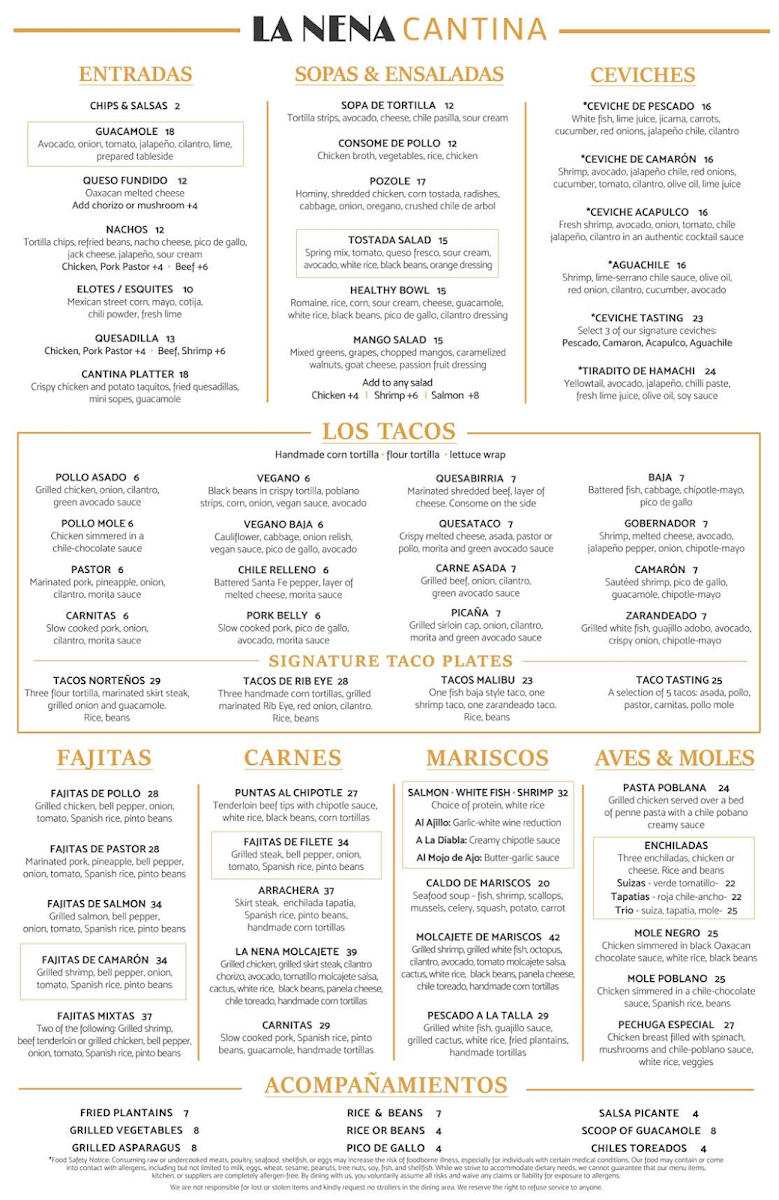 La Nena Cantina menu board