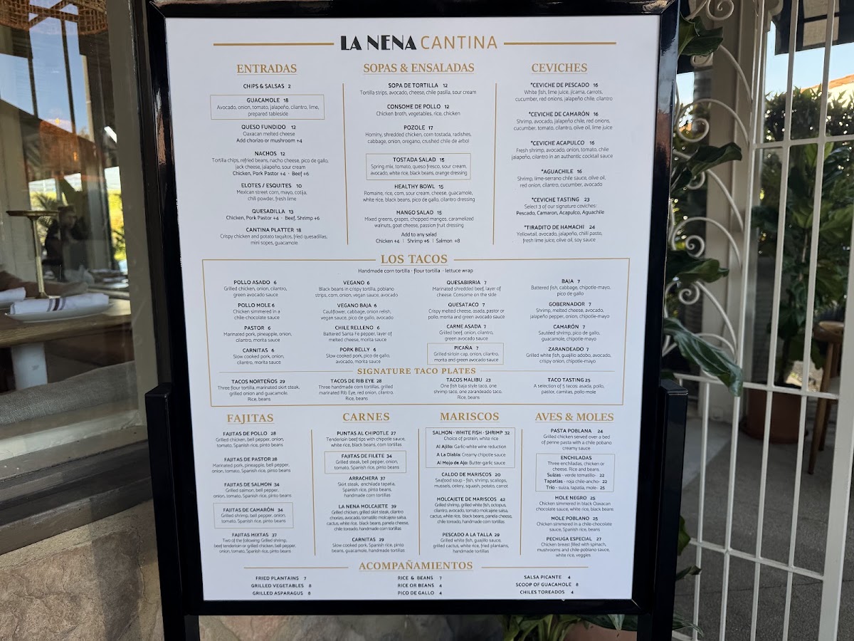 La Nena Cantina menu board