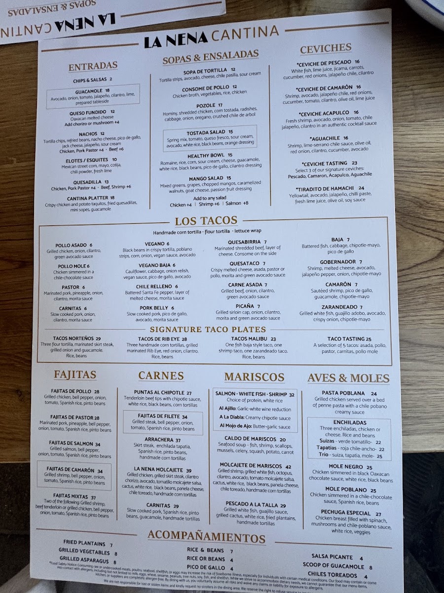 La Nena Cantina menu board