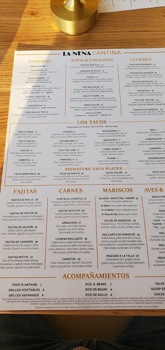La Nena Cantina menu board