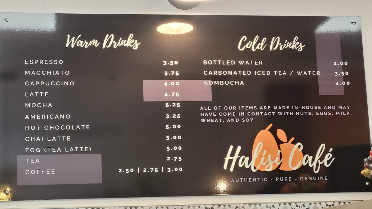 Halisi Café menu board