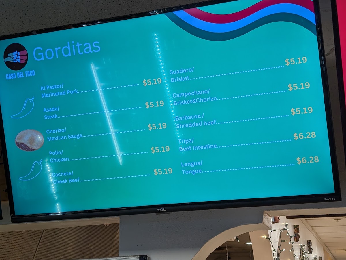 Casa Del Taco menu board