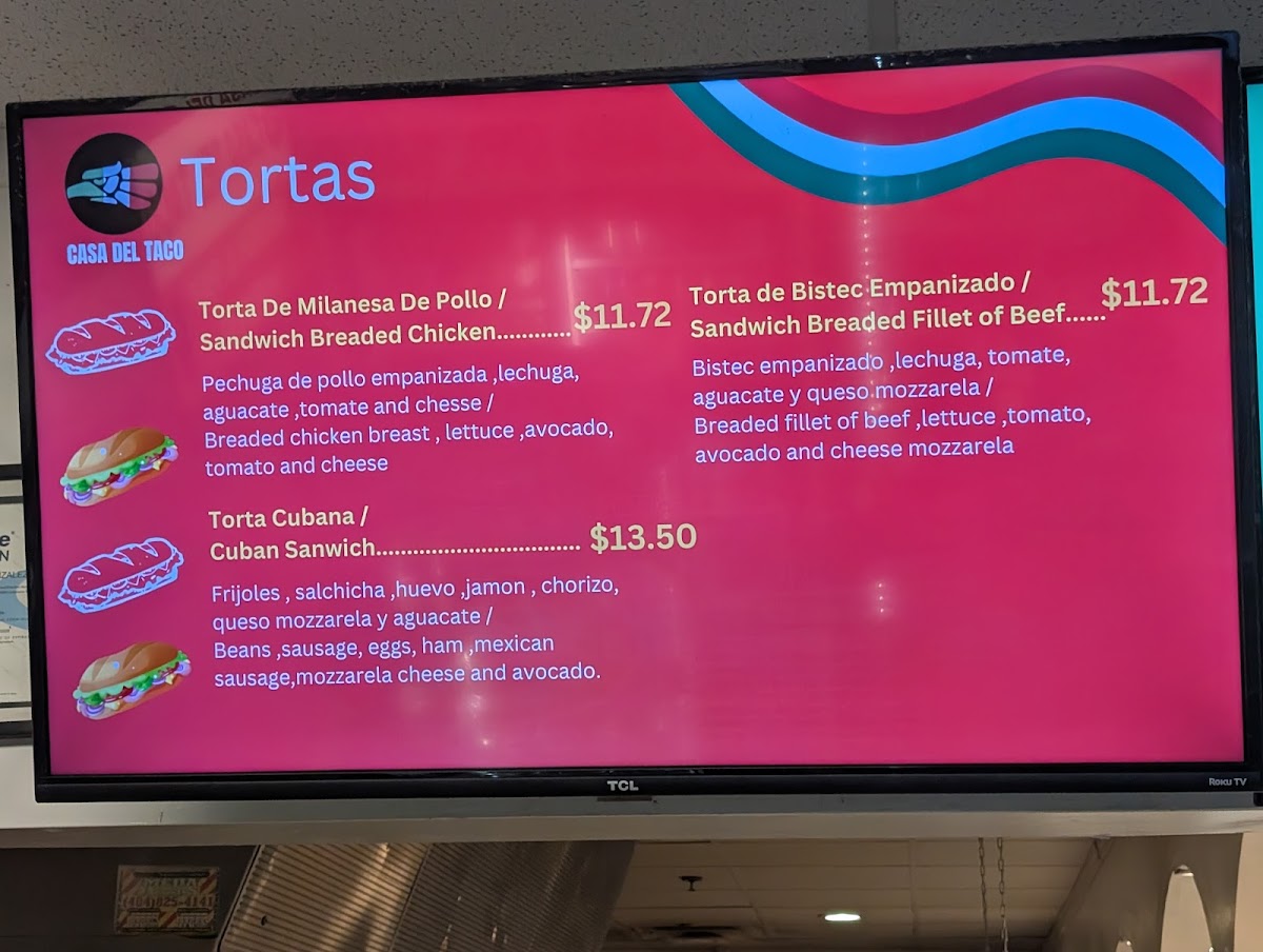 Casa Del Taco menu board