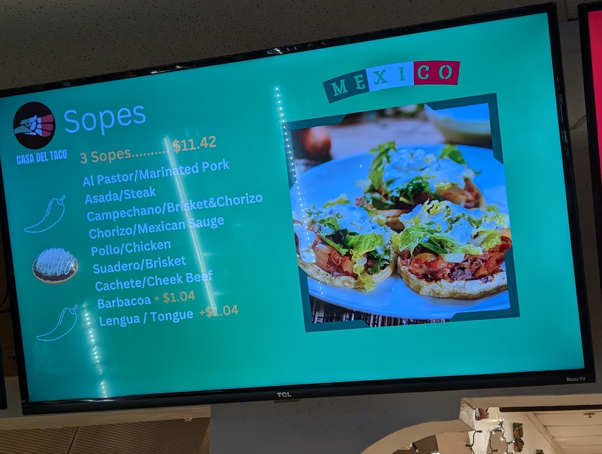 Casa Del Taco menu board