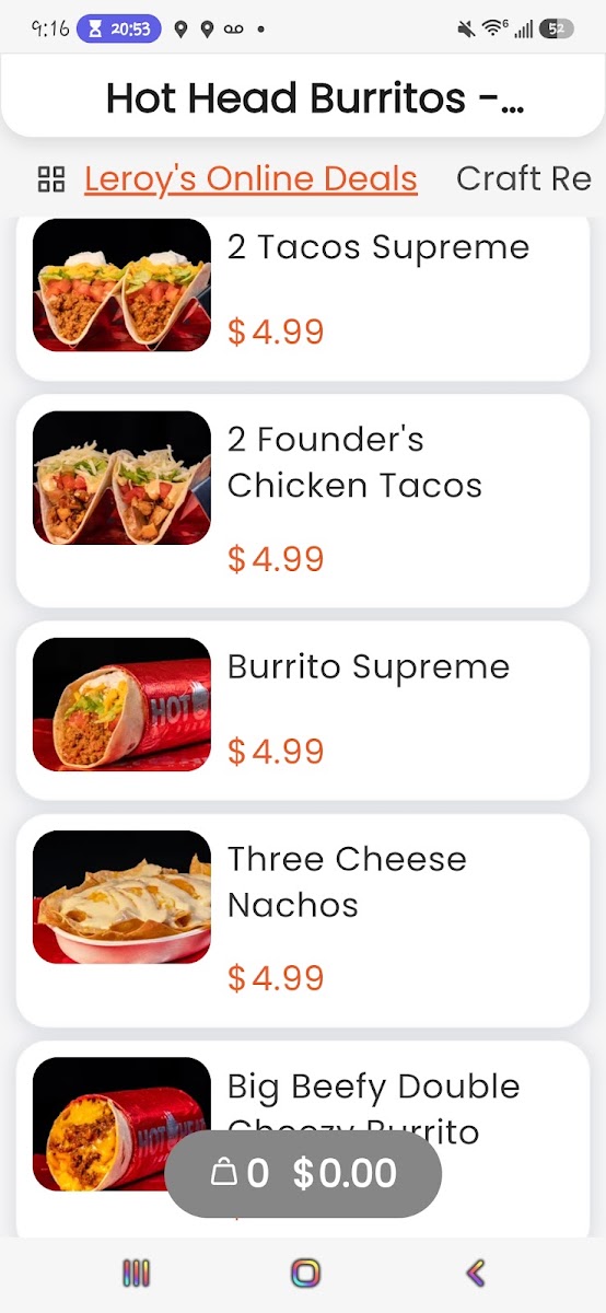 Hot Head Burritos menu board