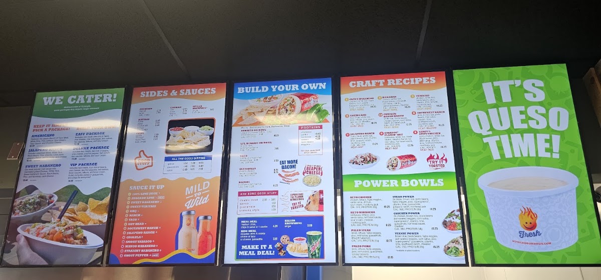 Hot Head Burritos menu board